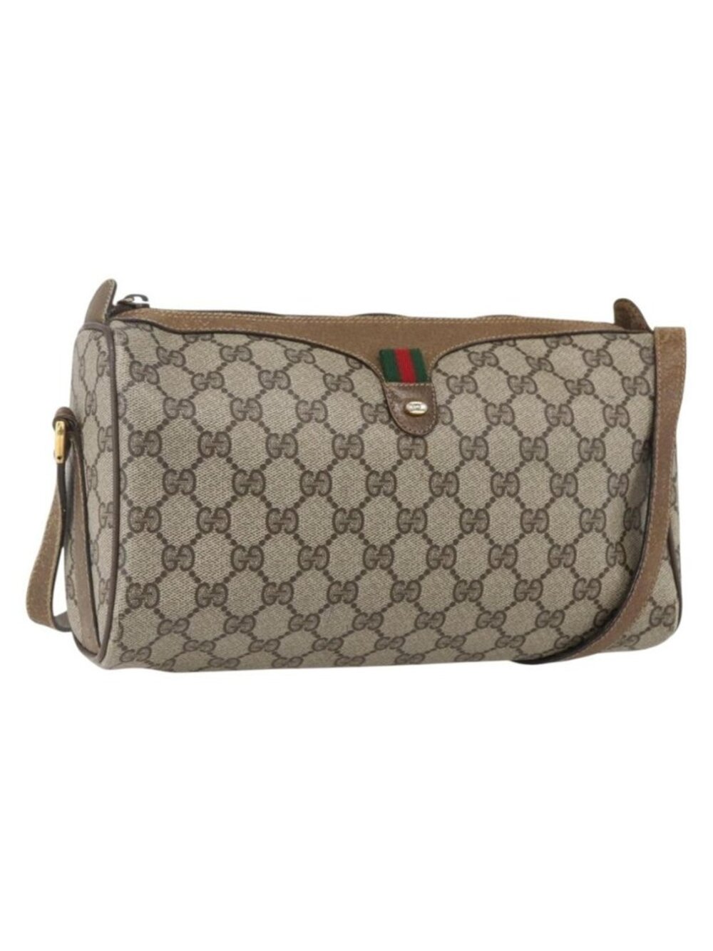 Authentic GUCCI GG Supreme Web Sherry Line Bag PVC Beige Gold 89 02 017